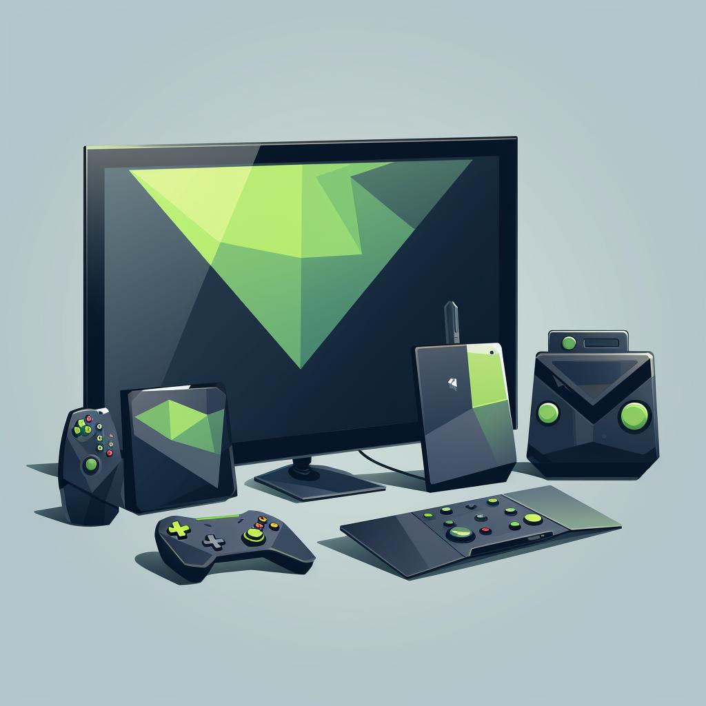 A variety of devices like a smartphone, tablet, and computer next to an NVIDIA Shield.